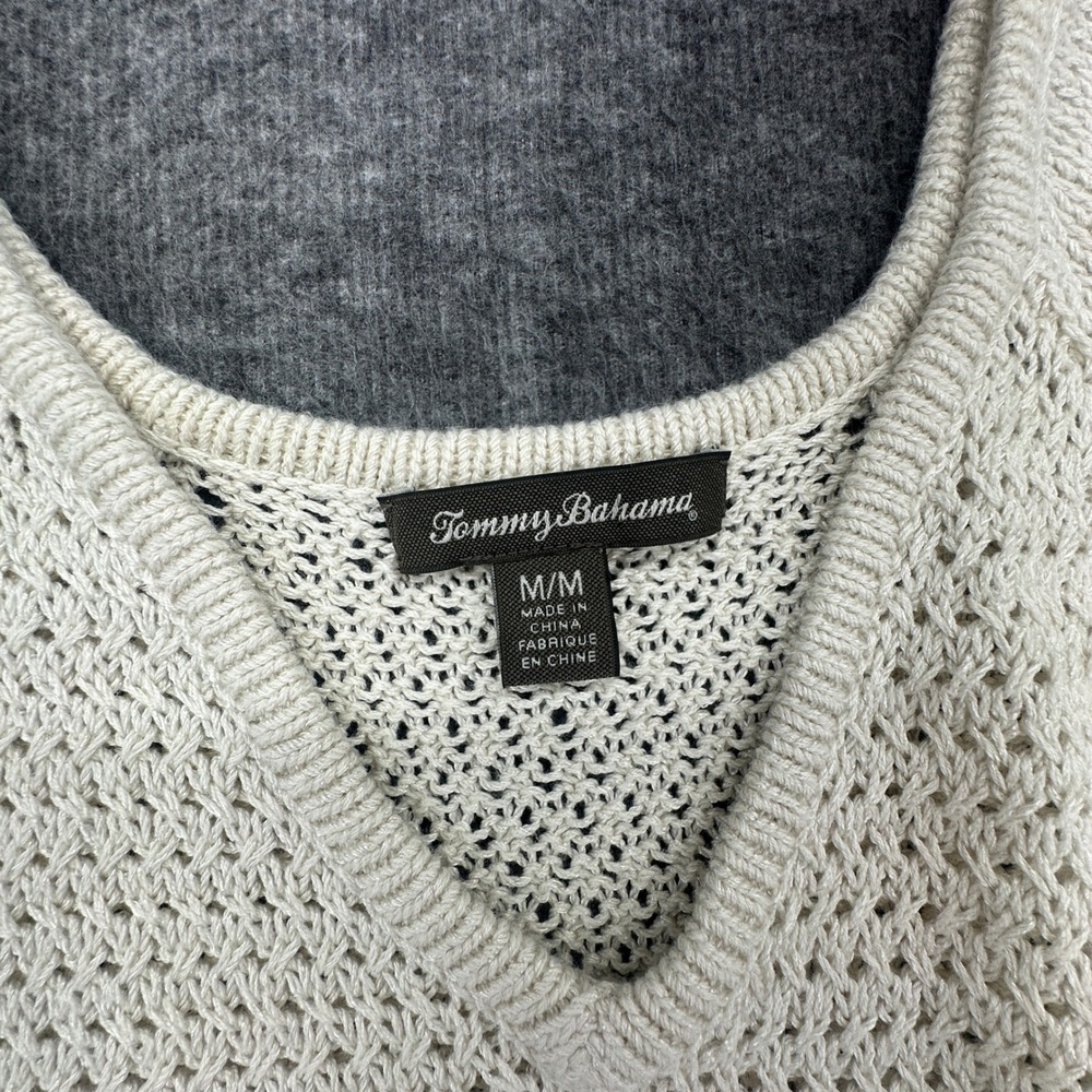 Tommy Bahama Womens Ivory V-Neck Crochet Knit Sharkbite Hem Tunic Sweater Size M - Picture 4 of 9